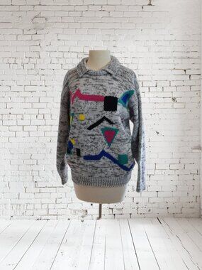 🎨 Vintage JJ Fargo 80s Geometric Abstract Sweater – Size L 🎨